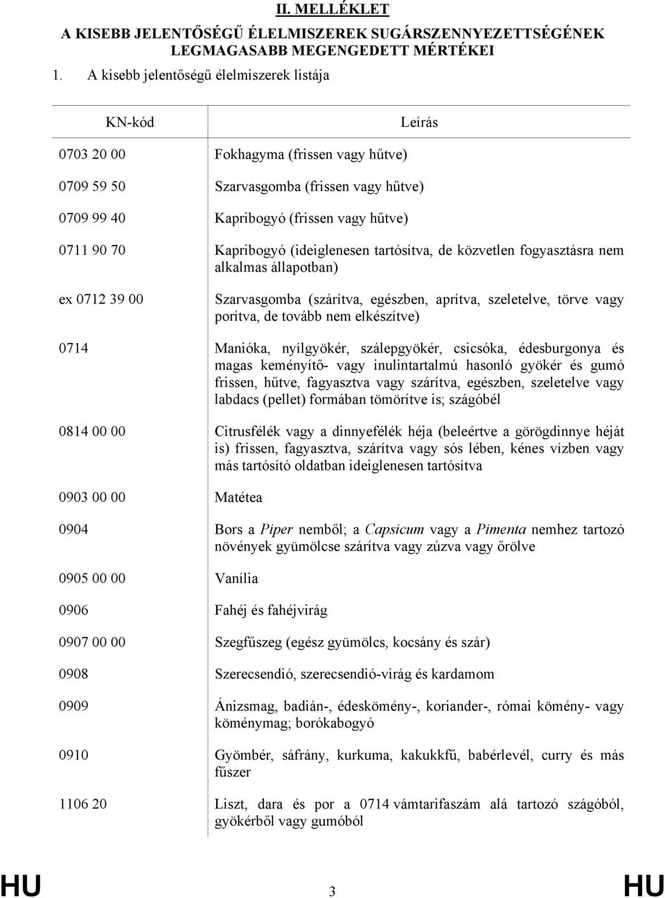 Kapribogyó (ideiglenesen tartósítva, de közvetlen fogyasztásra nem alkalmas állapotban) ex 0712 39 00 Szarvasgomba (szárítva, egészben, aprítva, szeletelve, törve vagy porítva, de tovább nem