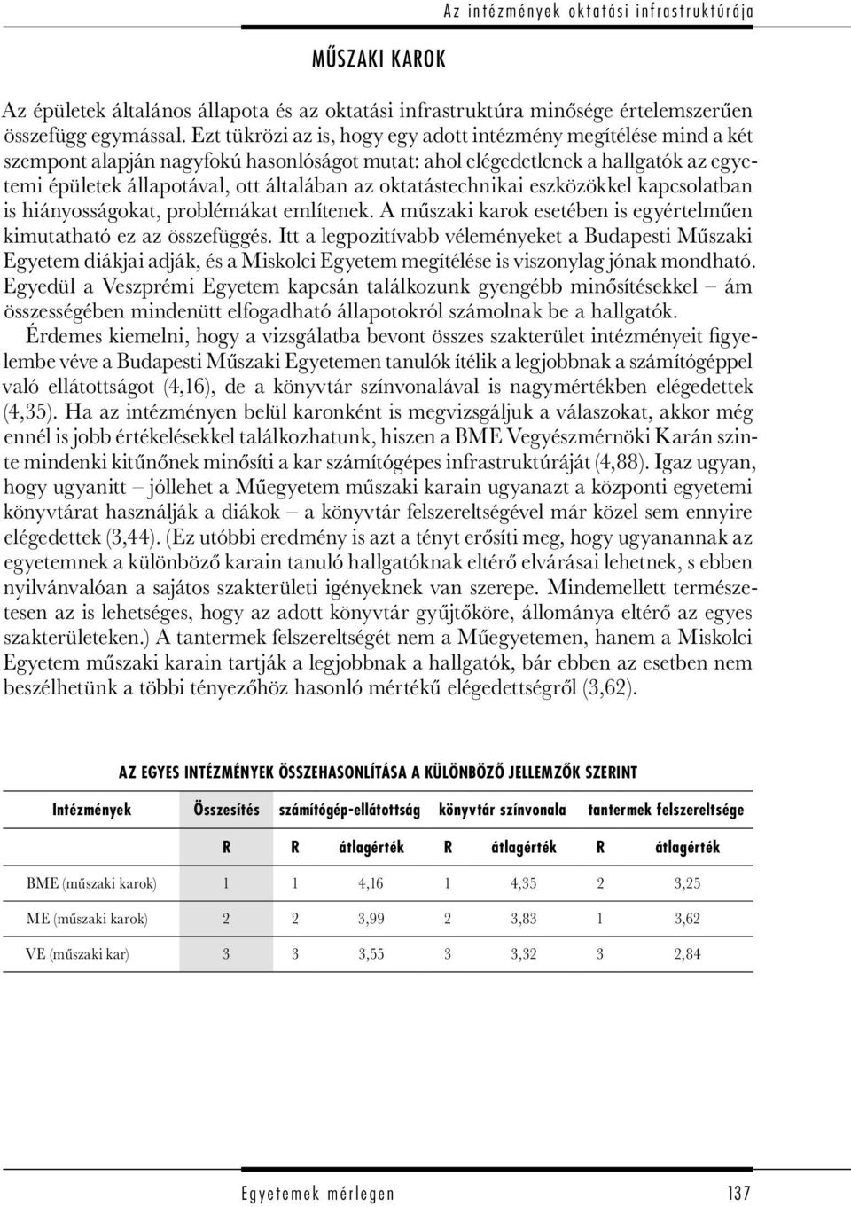 oktatástechnikai eszközökkel kapcsolatban is hiányosságokat, problémákat említenek. A műszaki karok esetében is egyértelműen kimutatható ez az összefüggés.