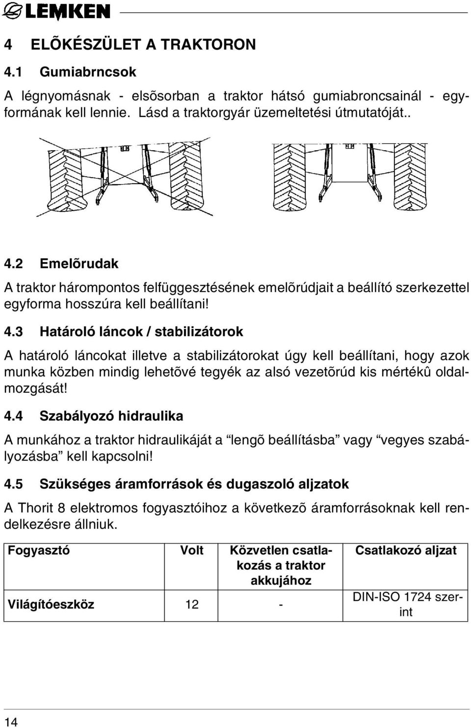 4 Szabályozó hidraulika A munkához a traktor hidraulikáját a lengõ beállításba vagy vegyes szabályozásba kell kapcsolni! 4.