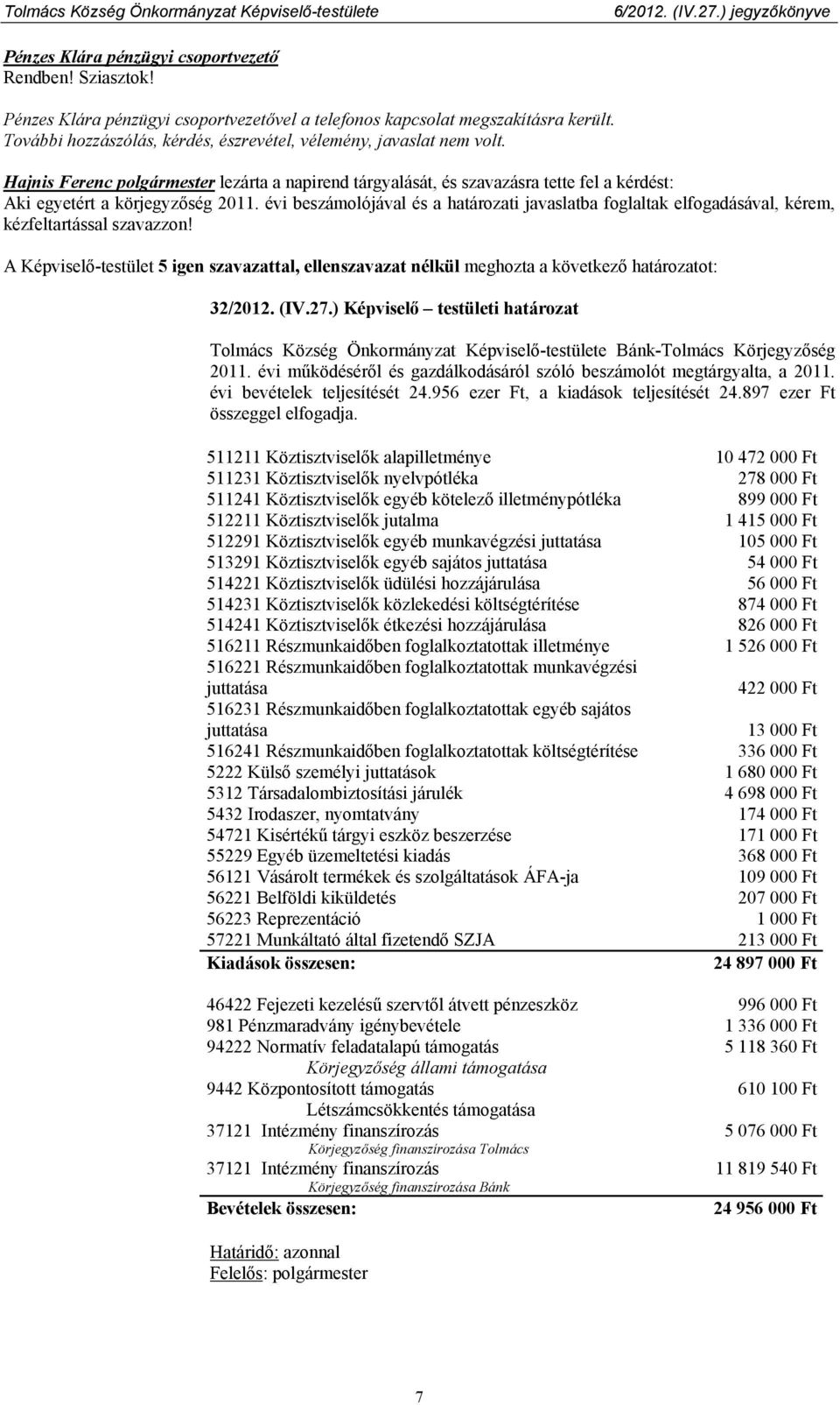 évi beszámolójával és a határozati javaslatba foglaltak elfogadásával, kérem, kézfeltartással szavazzon!