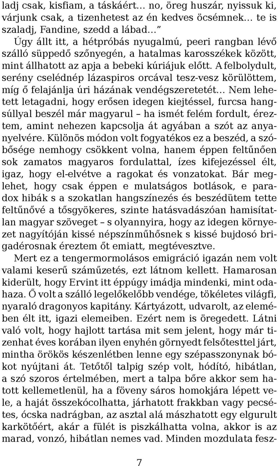 A felbolydult, serény cselédnép lázaspiros orcával tesz-vesz körülöttem, míg ő felajánlja úri házának vendégszeretetét Nem lehetett letagadni, hogy erősen idegen kiejtéssel, furcsa hangsúllyal beszél