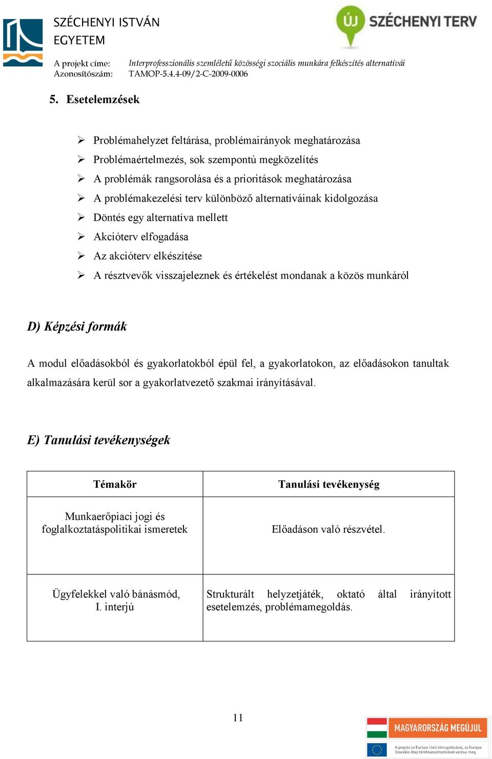 formák A modul előadásokból és gyakorlatokból épül fel, a gyakorlatokon, az előadásokon tanultak alkalmazására kerül sor a gyakorlatvezető szakmai irányításával.