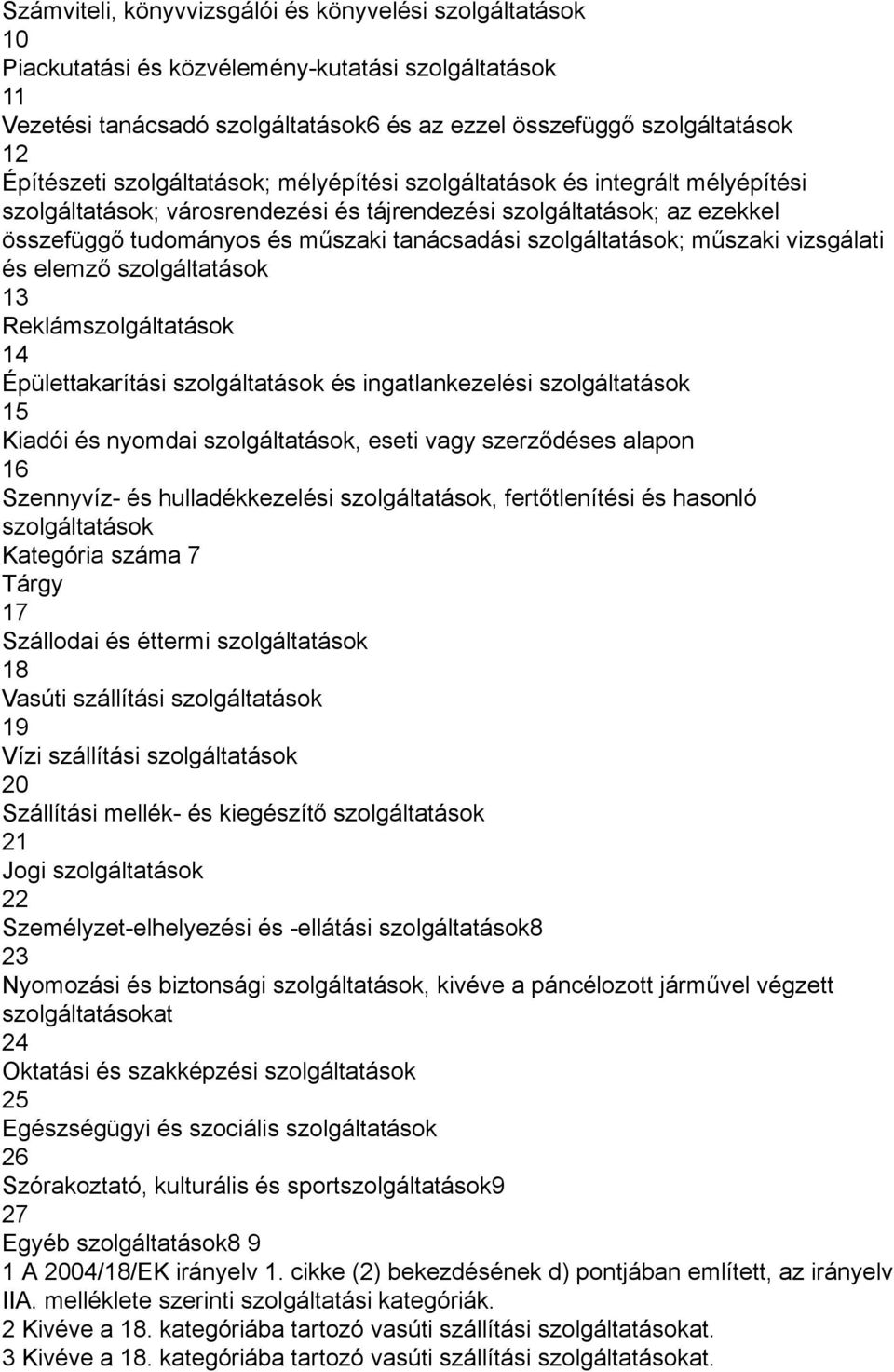 szolgáltatások; műszaki vizsgálati és elemző szolgáltatások 13 Reklámszolgáltatások 14 Épülettakarítási szolgáltatások és ingatlankezelési szolgáltatások 15 Kiadói és nyomdai szolgáltatások, eseti