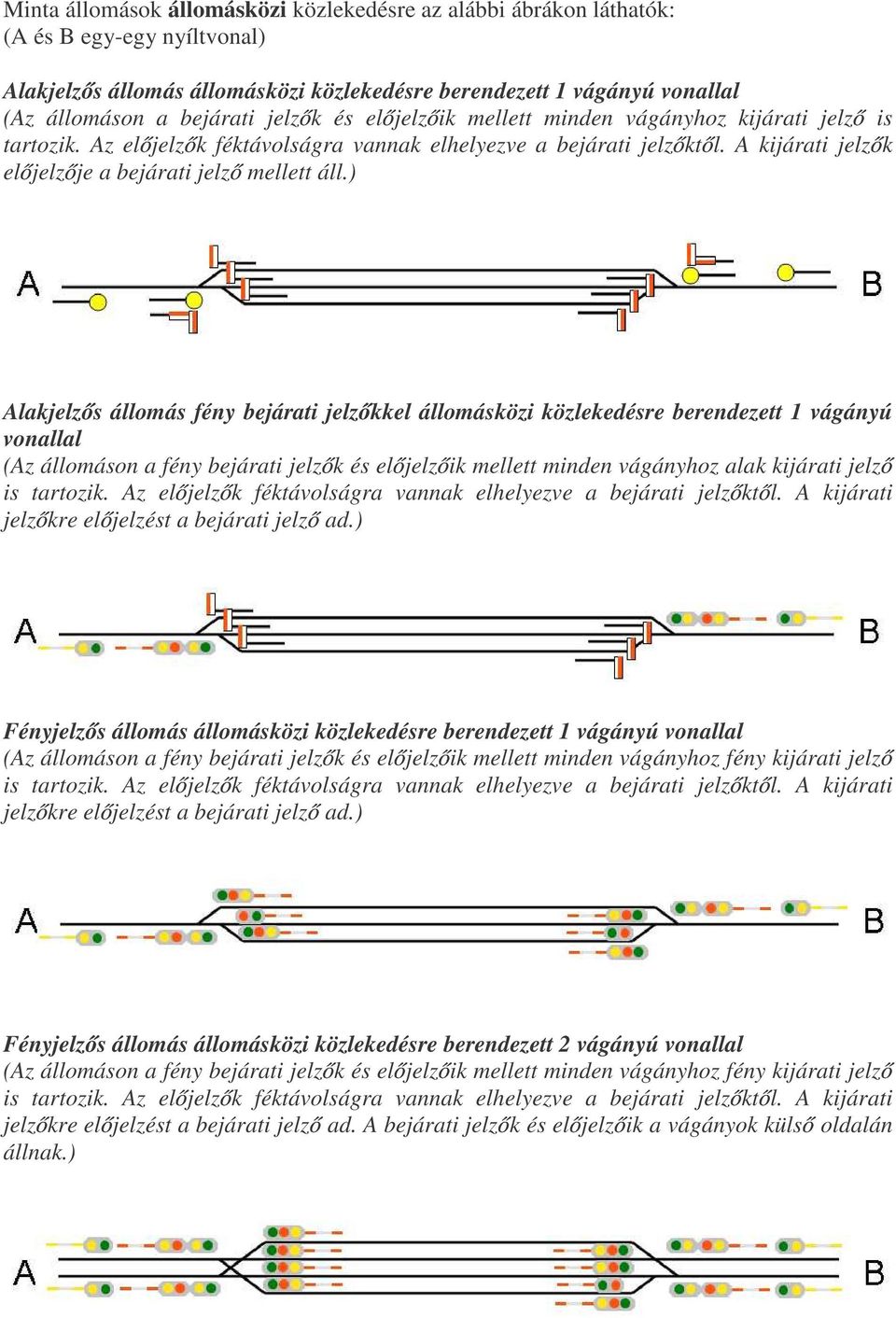 ) Alakjelz s állomás fény bejárati jelz kkel állomásközi közlekedésre berendezett 1 vágányú vonallal (Az állomáson a fény bejárati jelz k és el jelz ik mellett minden vágányhoz alak kijárati jelz is