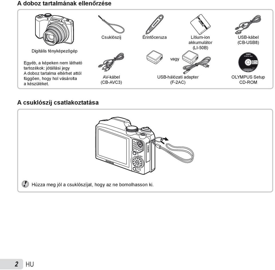 Csuklószíj Érintőceruza Lítium-ion akkumulátor (LI-50B) AV-kábel (CB-AVC3) vagy USB-hálózati adapter