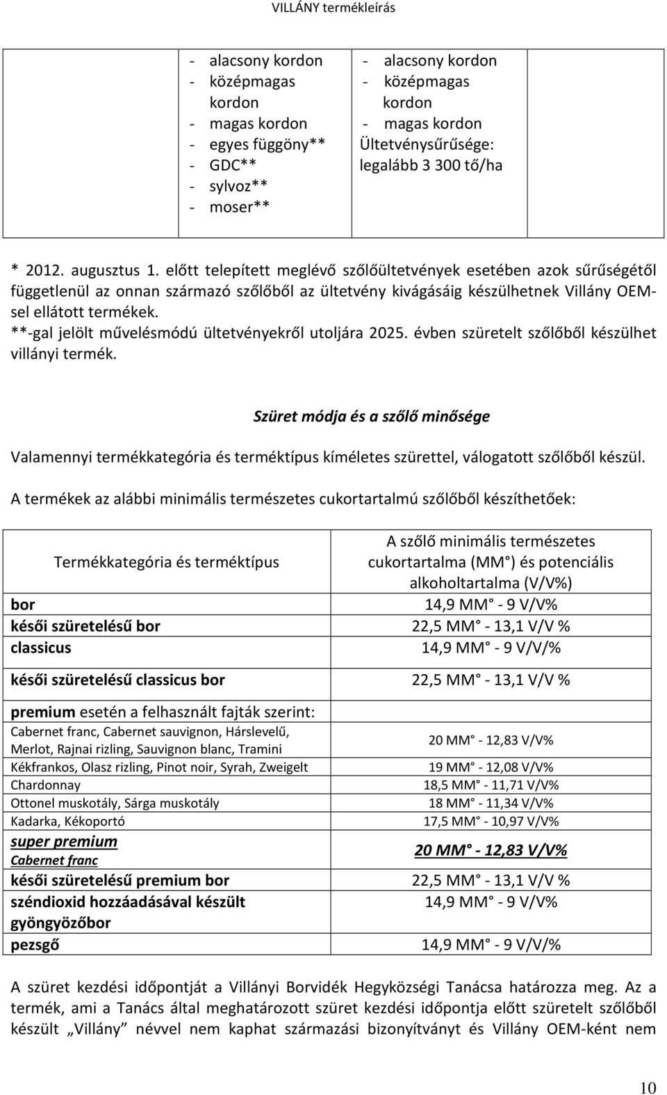 **-gal jelölt művelésmódú ültetvényekről utoljára 2025. évben szüretelt szőlőből készülhet villányi termék.