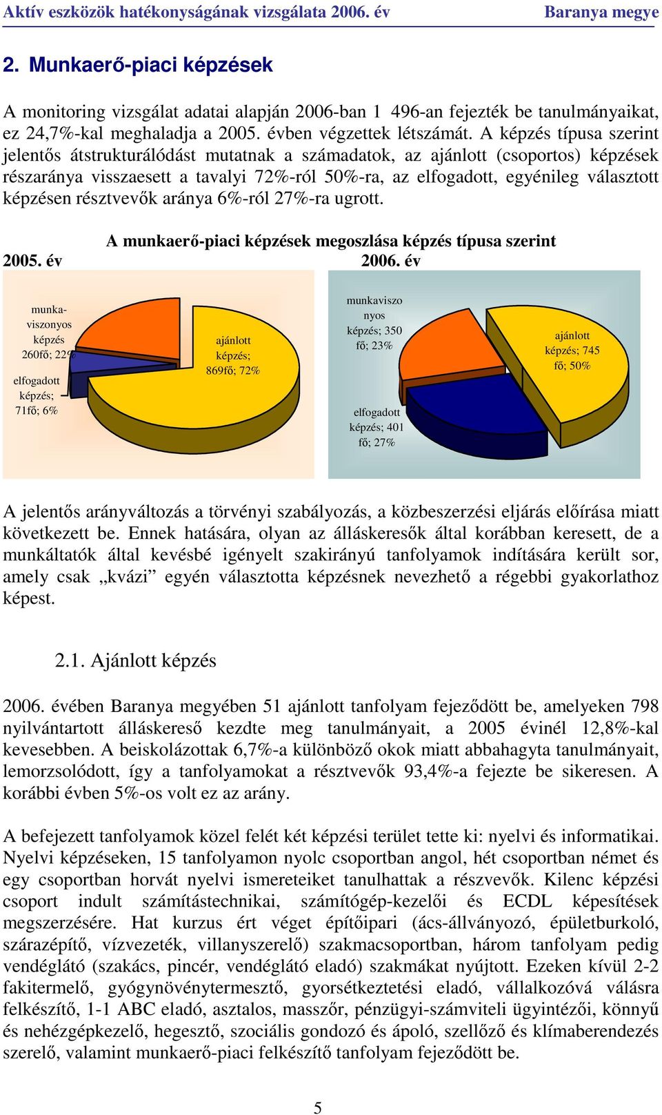 képzésen résztvevık aránya 6%-ról 27%-ra ugrott. A munkaerı-piaci képzések megoszlása képzés típusa szerint 2005. év 2006.