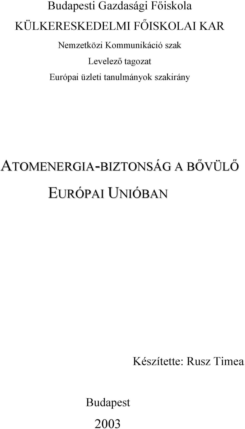 Európai üzleti tanulmányok szakirány