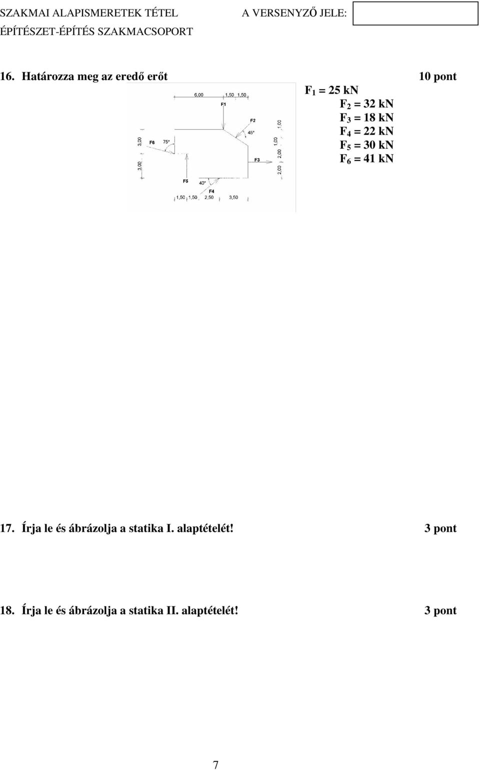 Írja le és ábrázolja a statika I. alaptételét! 3 pont 18.