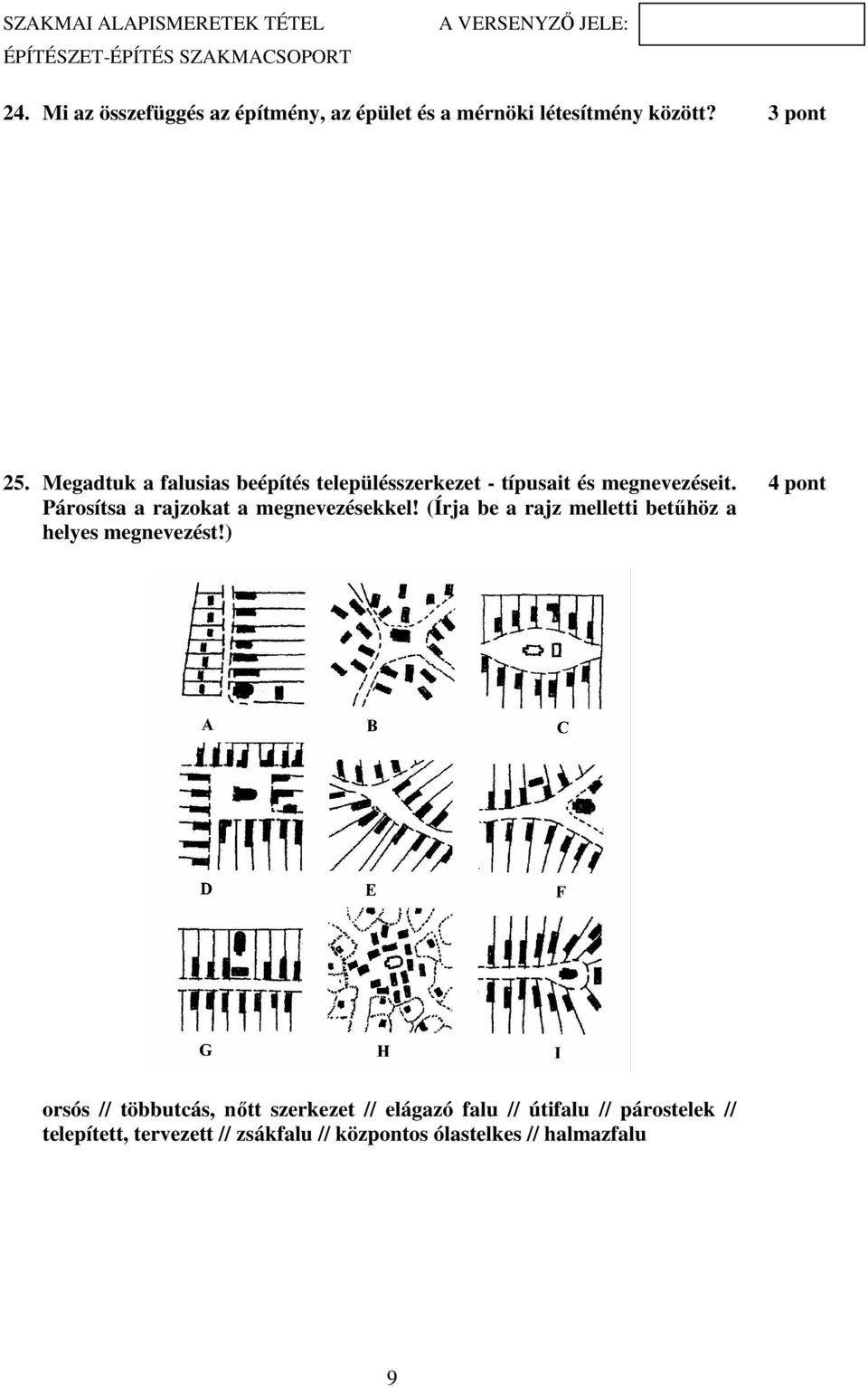 Párosítsa a rajzokat a megnevezésekkel! (Írja be a rajz melletti betűhöz a helyes megnevezést!