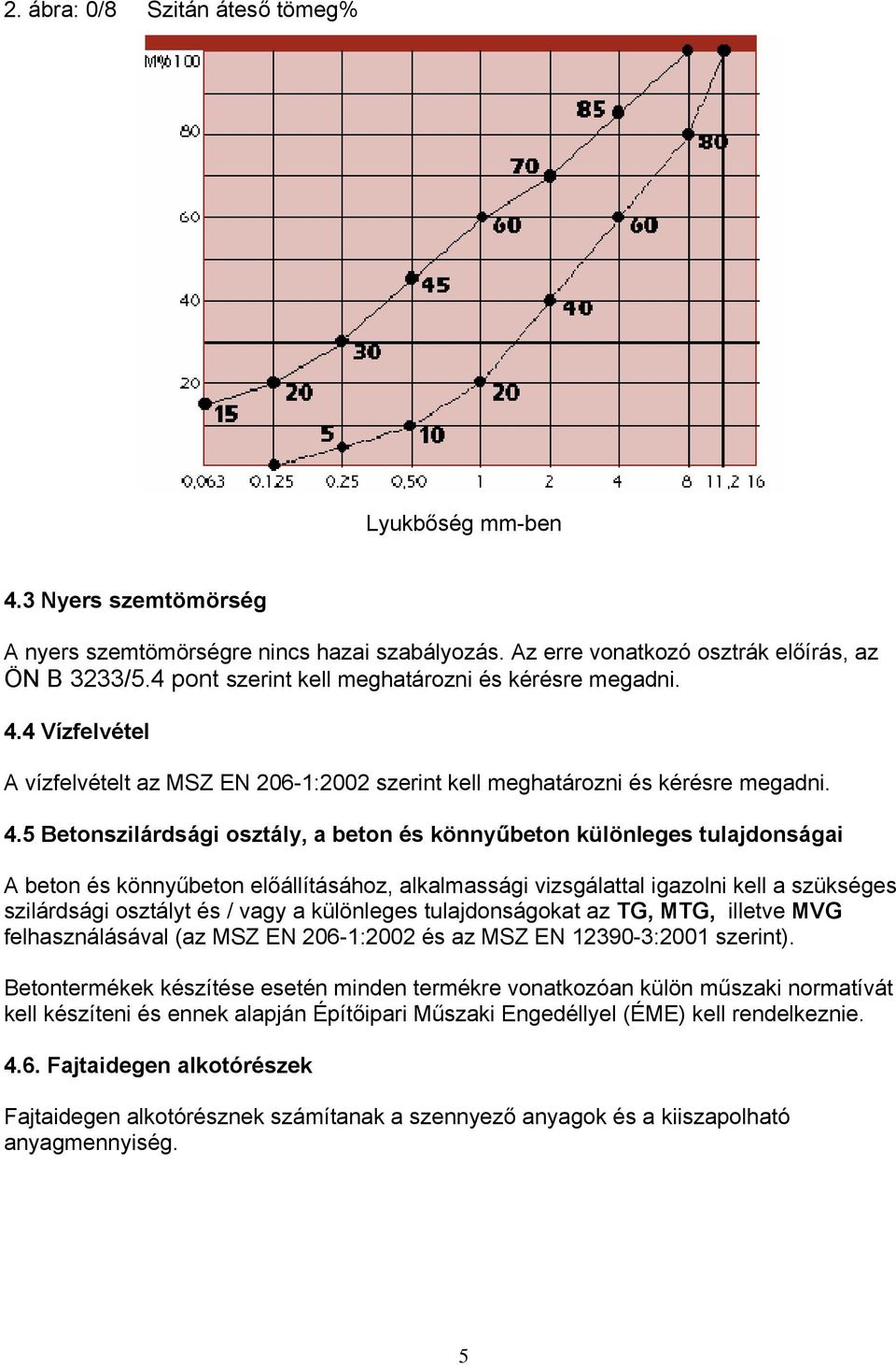 4 Vízfelvétel A vízfelvételt az MSZ EN 206-1:2002 szerint kell meghatározni és kérésre megadni. 4.