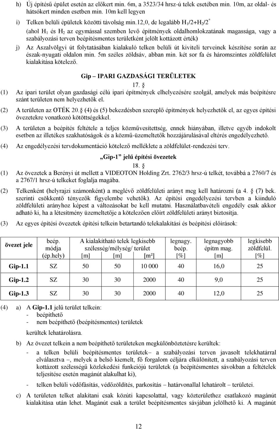 Az Aszalvölgyi út folytatásában kialakuló telken belüli út kiviteli terveinek készítése során az észak-nyugati oldalon min. 5m széles zöldsáv, abban min.