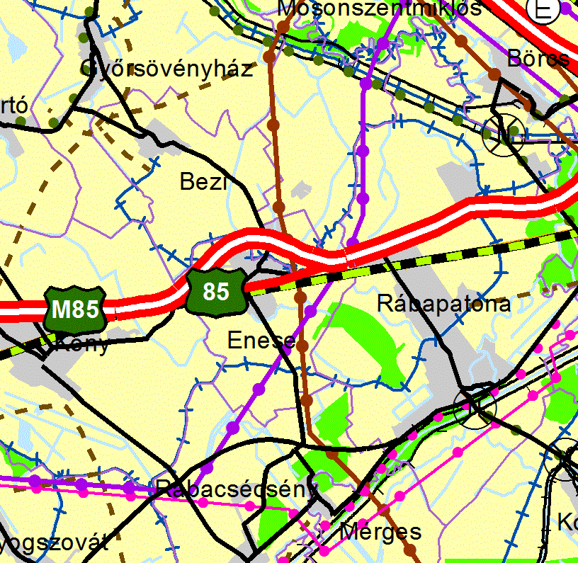 Enese rendezési terv módosítás / Msz: 16081/ - 12 - Győr-Moson-Sopron Megyei Területrendezési tervvel való összevetés A megyei rendezési tervi elhatározásokkal összhangban van Enese szerkezeti terve.