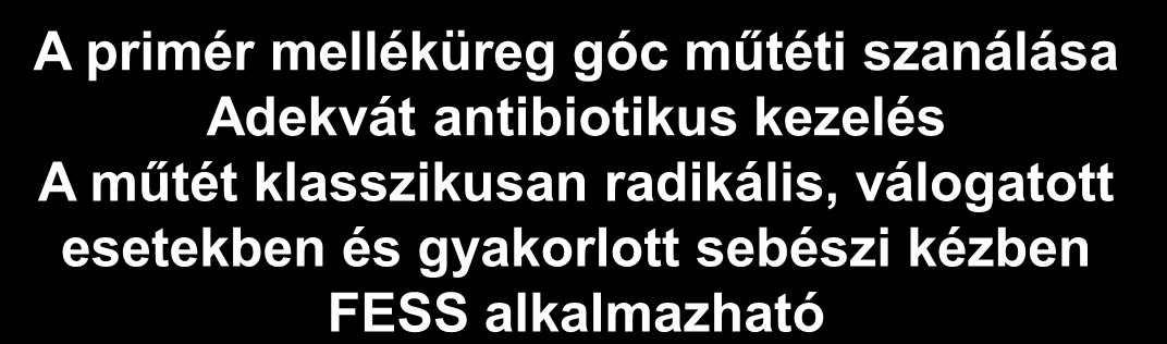 Szövődmények Intracranialis Meningitis Epi- és subduralis, és agytályog Sinus cavernosus thrombosis Extracranialis Cellulitis orbitae Phlegmone orbitae Abscessus orbitae Osteomyelitis