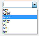 A ComboBox (Kombinált lista) komponens - Állandó jelleggel a komponensbıl csak egy nyitógombbal bıvített edit-ablak látható.