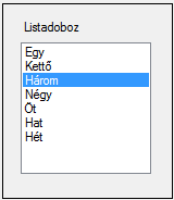 A ListBox (Listadoboz) komponens - Leírás, szerep: megjelenít egy elemlistát, amelybıl egyet (esetleg többet) kiválaszthatunk, majd feldolgozhatunk.