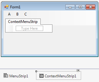 A gyorsmenü (ContextMenuStrip) - Egyéb komponensek ContextMenuStrip tulajdonságához kötjük Vizuális