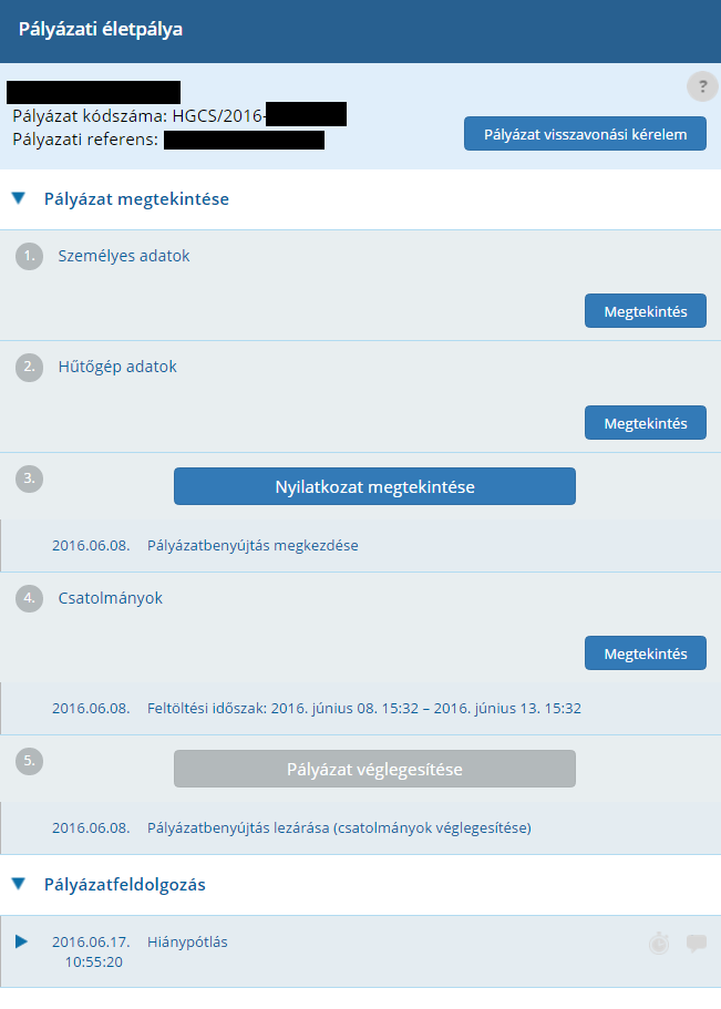 8. lépés: Már beküldésre került a hiánypótlás.