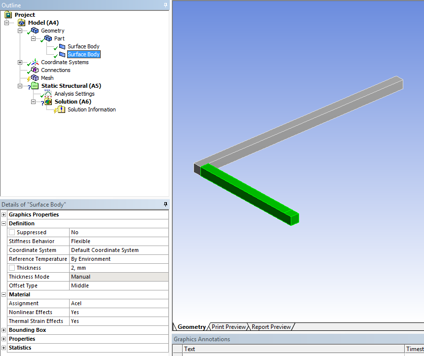 A Workbench projektablakon kattintsunk duplán a Model-re. A modellfában a geometria kérdőjelesen jelenik meg.