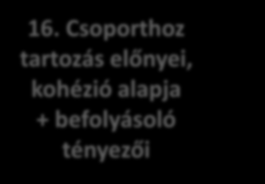 Csoporthoz tartozás előnyei, kohézió alapja + befolyásoló tényezői A beállítódások