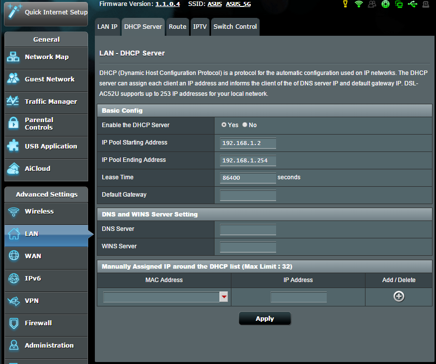 A LAN IP-beállítások módosításához: 1. A navigációs pultról menjen az Advanced Settings (Speciális beállítások) > LAN > LAN IP fülre. 2.