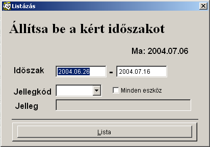 40. ábra 4.3.3 Műszaki garancia lejárat A megjelenő ablakban (41. ábra) látható az aktuális dátum. Alatta az időszak feliratnál kell megadni a kezdő, illetve a befejező dátumot.