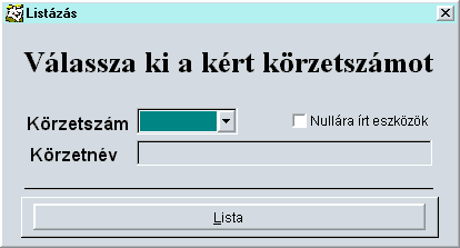 4.3.7 Főkönyvi szám szerinti lista A megjelenő ablakban (46. ábra) lehet kiválasztani azt a főkönyvi számot, amelybe tartozó eszközökről szeretnénk listát kapni.