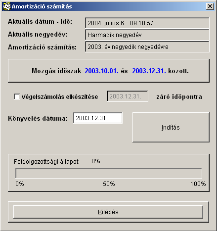 4.4 Amortizáció 53. ábra 4.4.1 Amortizáció számítás (Szint 1) A tervezett értékcsökkenés számítása végezhető el. A megjelenő ablakban (54.