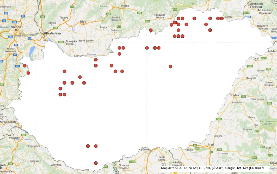 30 20.50 Species list: Rhinolophus ferrumequinum, Rhinolophus hipposideros, Myotis bechsteinii, Myotis emarginatus, Myotis nattereri Bomboly-bánya Mine or Quarry 48.20 21.