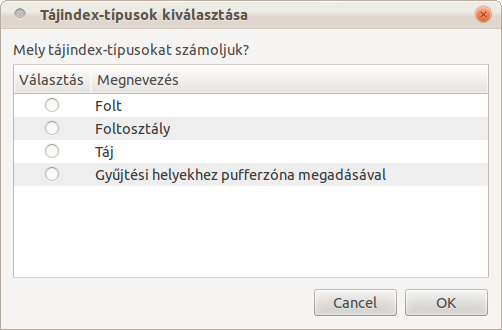 számításokat a script ("Folt", "Foltosztály", "Táj" vagy "Gyűjtési helyekhez pufferzóna megadásával"; 8. ábra), mely alapján elindítja a választásnak megfelelő scriptet. case $VALASZTAS in "Folt").