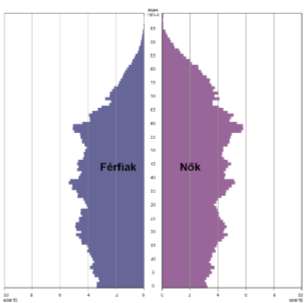 Borsod-Abaúj-Zemplén megye népességének életkor és nemek szerinti összetétele a