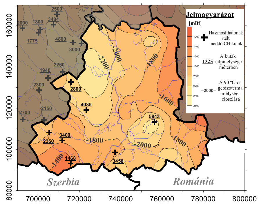 A hasznosíthatónak ítélt medd CH-kutak a 90 Celsius fokos