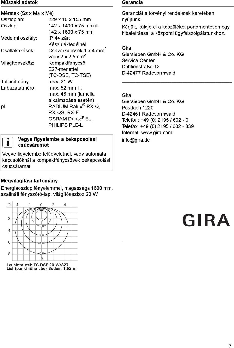 21 W Lábazatátmérő: max. 52 mm ll. max. 48 mm (lamella alkalmazása esetén) pl.