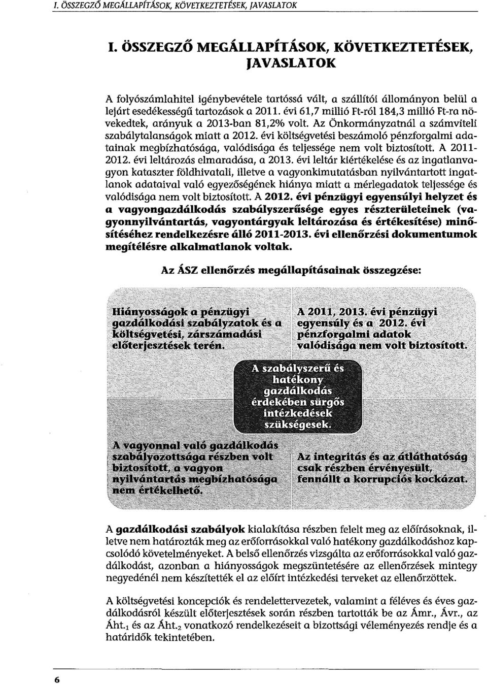 évi 61,7 millió Ft-ról184,3 millió Ft-ra növekedtek, arányuk a 2013-ban 81,2% volt. Az Önkormányzatnál a számviteli szabálytalanságok miatt a 2012.