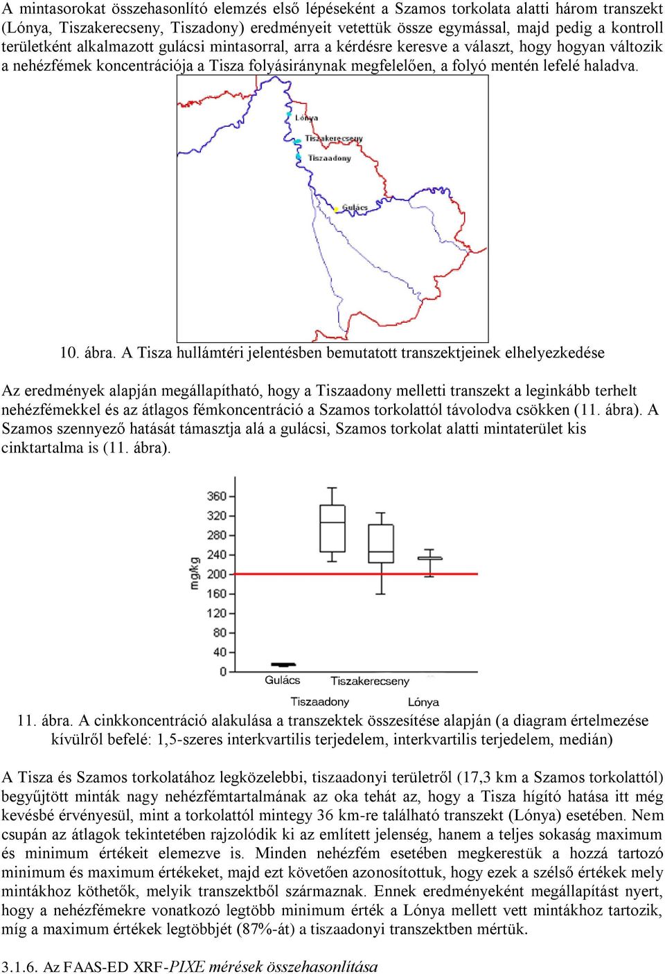 ábra. A Tisza hullámtéri jelentésben bemutatott transzektjeinek elhelyezkedése Az eredmények alapján megállapítható, hogy a Tiszaadony melletti transzekt a leginkább terhelt nehézfémekkel és az