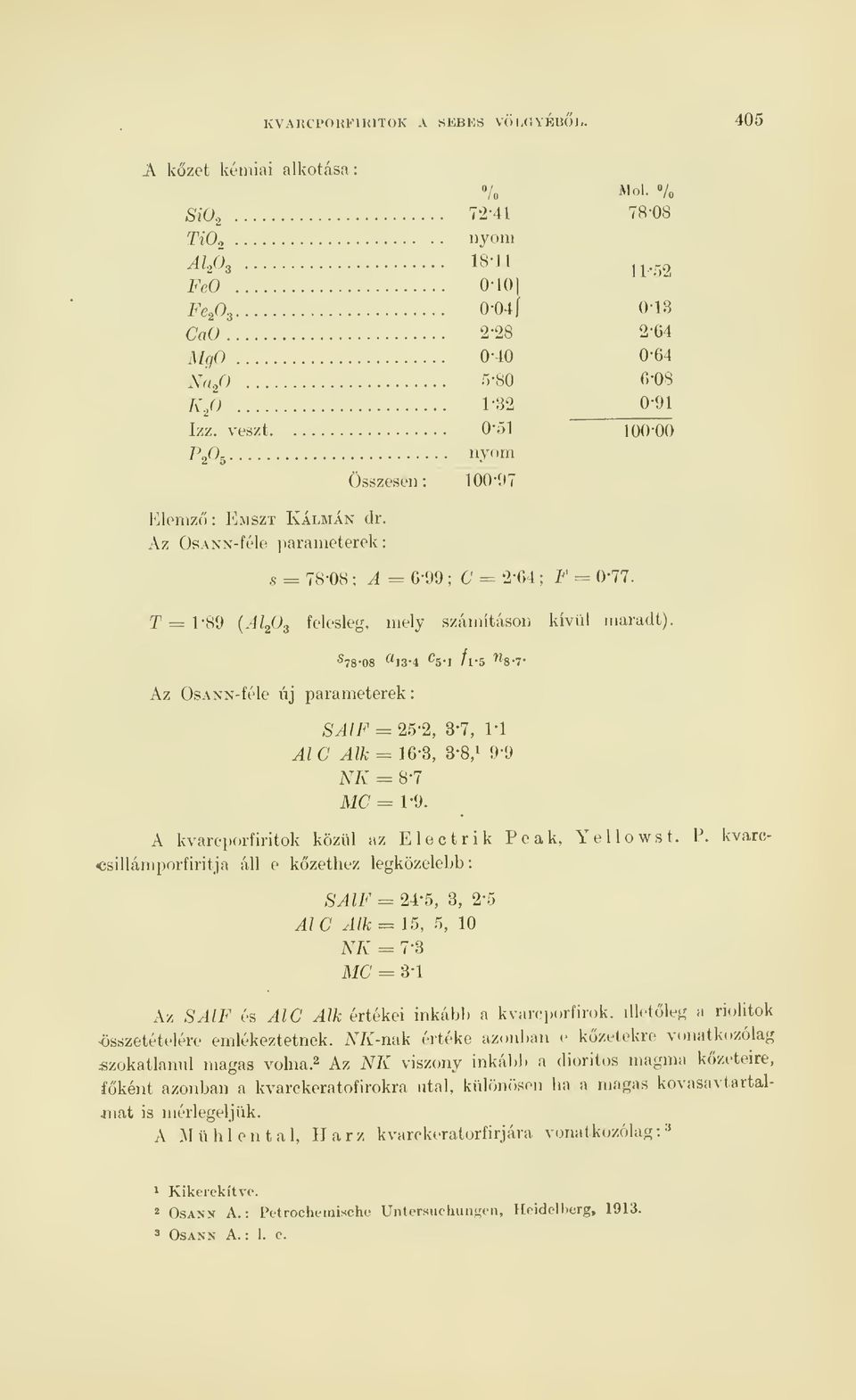 Az OsANN-féle paraméterek: s = 78-08 ; A = 6-99 ; C = 2-64 ; F = 0-77. T=::l-89 {AJ/)^ felesleg, mely számítcáson kívül maradt).