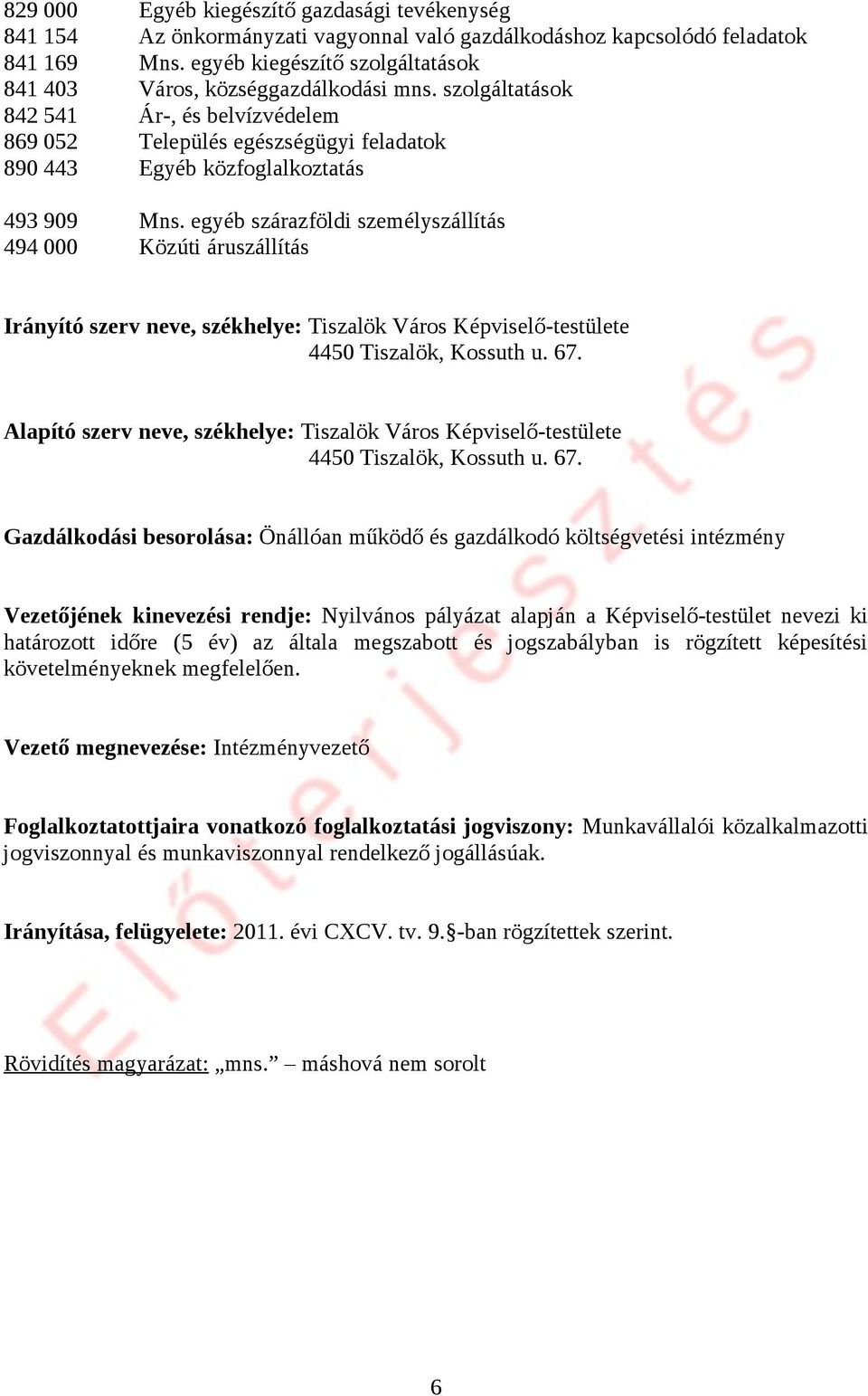 szolgáltatások 842 541 Ár-, és belvízvédelem 869 052 Település egészségügyi feladatok 890 443 Egyéb közfoglalkoztatás 493 909 Mns.