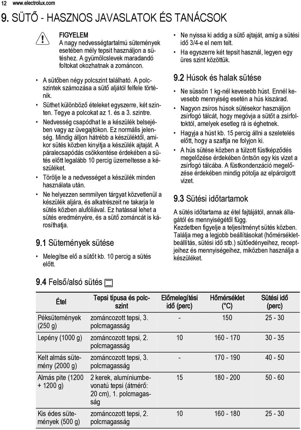 Tegye a polcokat az 1. és a 3. szintre. Nedvesség csapódhat le a készülék belsejében vagy az üvegajtókon. Ez normális jelenség.