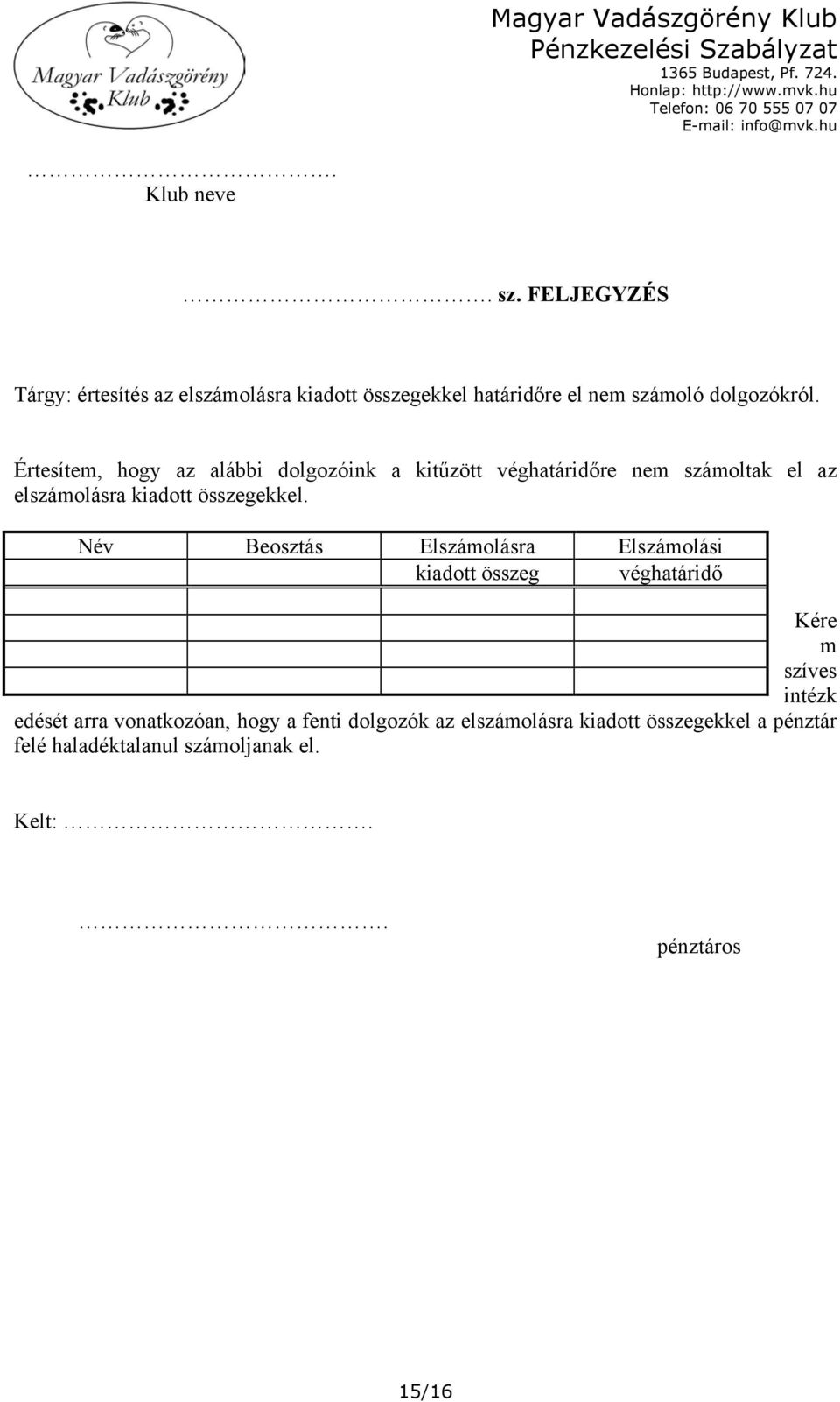 Értesítem, hogy az alábbi dolgozóink a kitűzött véghatáridőre nem számoltak el az elszámolásra kiadott összegekkel.