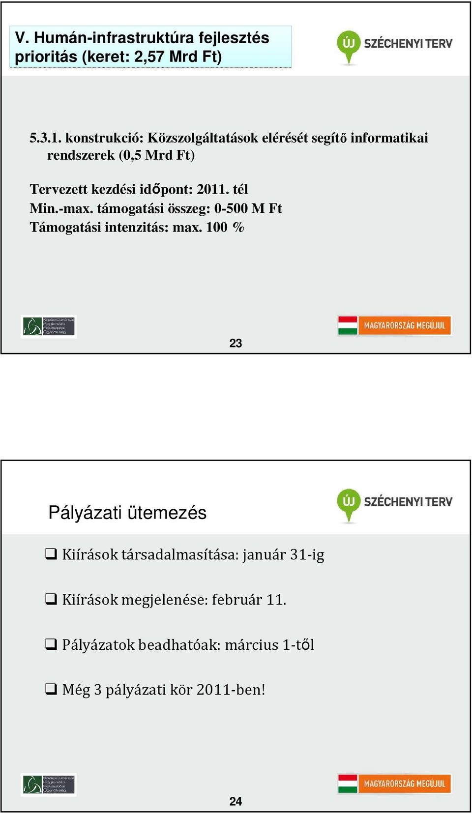 idıpont: 2011. tél Min.-max. támogatási összeg: 0-500 M Ft Támogatási intenzitás: max.