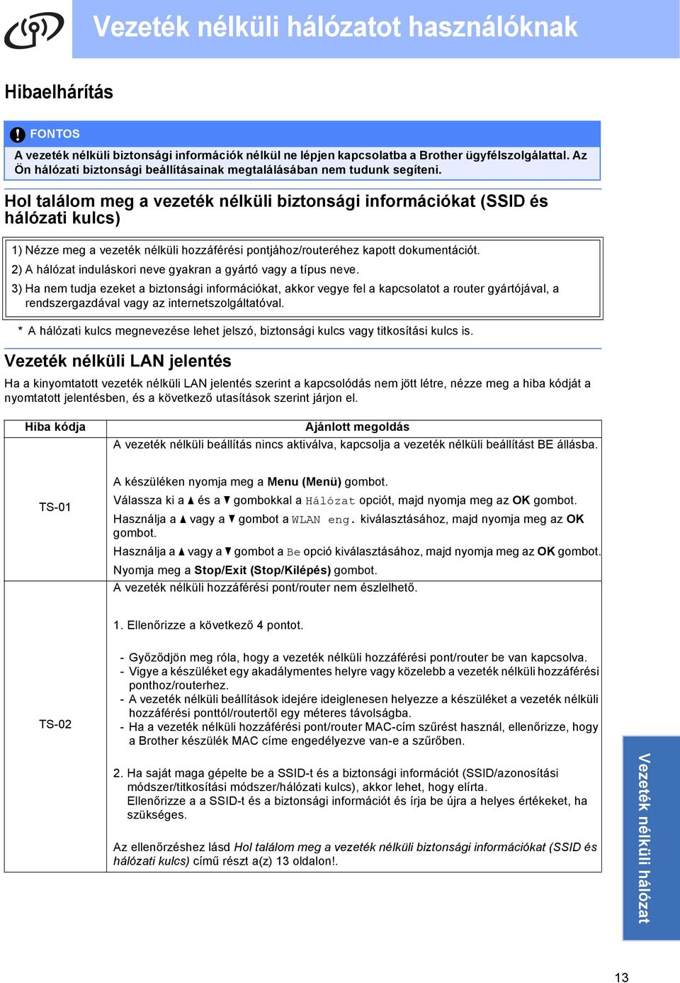 Hol tlálom meg vezeték nélküli iztonsági informáiókt (SSID és hálózti kuls) 1) Nézze meg vezeték nélküli hozzáférési pontjához/routeréhez kpott okumentáiót.