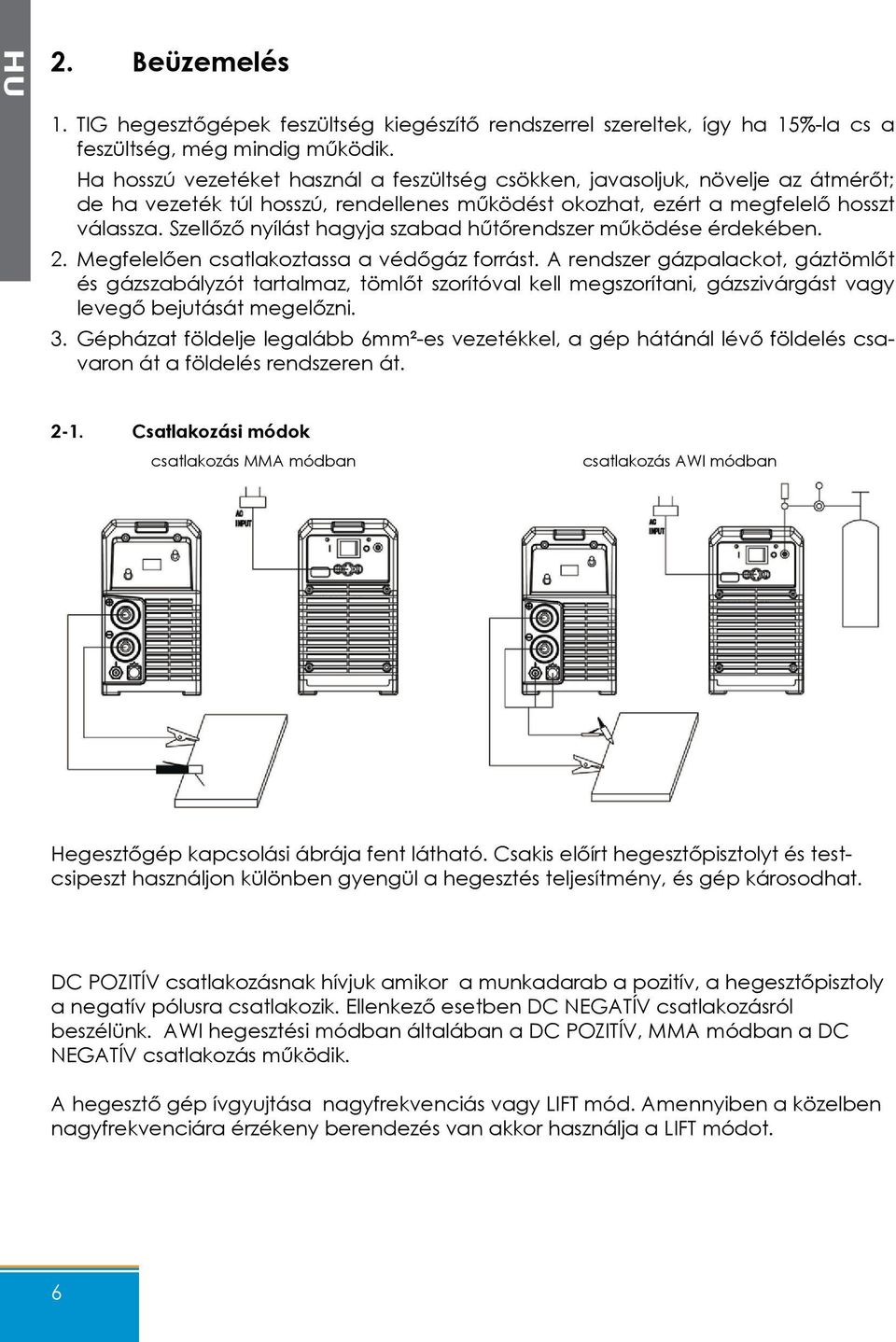 Szellőző nyílást hagyja szabad hűtőrendszer működése érdekében. 2. Megfelelően csatlakoztassa a védőgáz forrást.