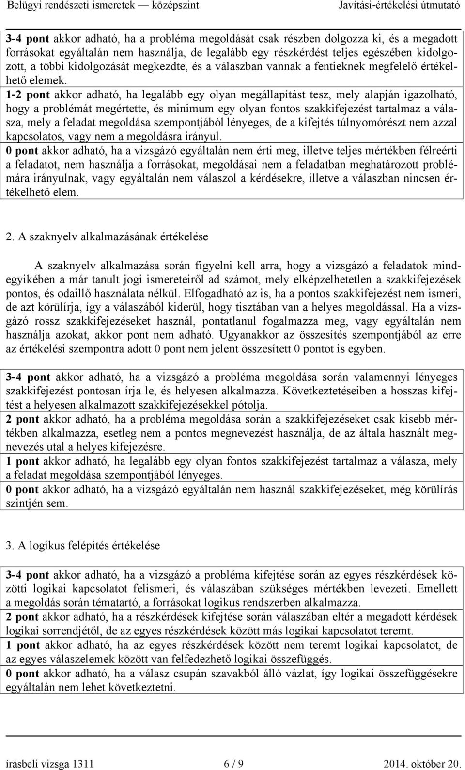 1-2 pont akkor adható, ha legalább egy olyan megállapítást tesz, mely alapján igazolható, hogy a problémát megértette, és minimum egy olyan fontos szakkifejezést tartalmaz a válasza, mely a feladat