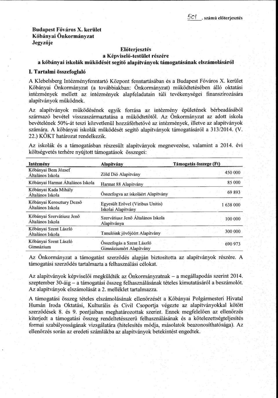 Tartalmi osszefoglalo A Klebelsberg Intezmenyfenntart6 Kozpont fenntartasaban es a Budapest Fovaros X.