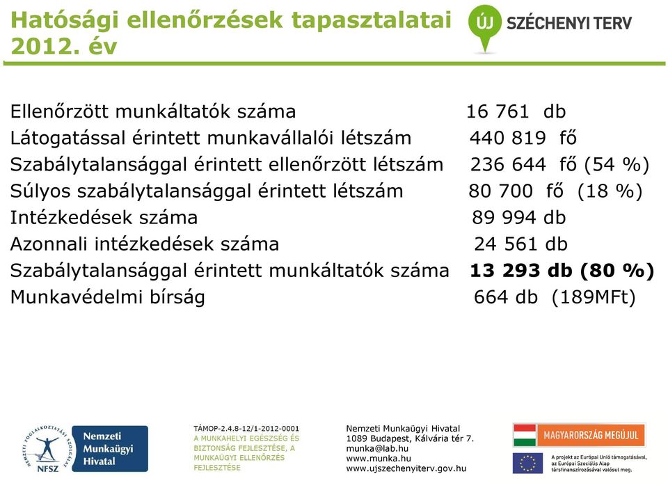 Szabálytalansággal érintett ellenőrzött létszám 236 644 fő (54 %) Súlyos szabálytalansággal érintett