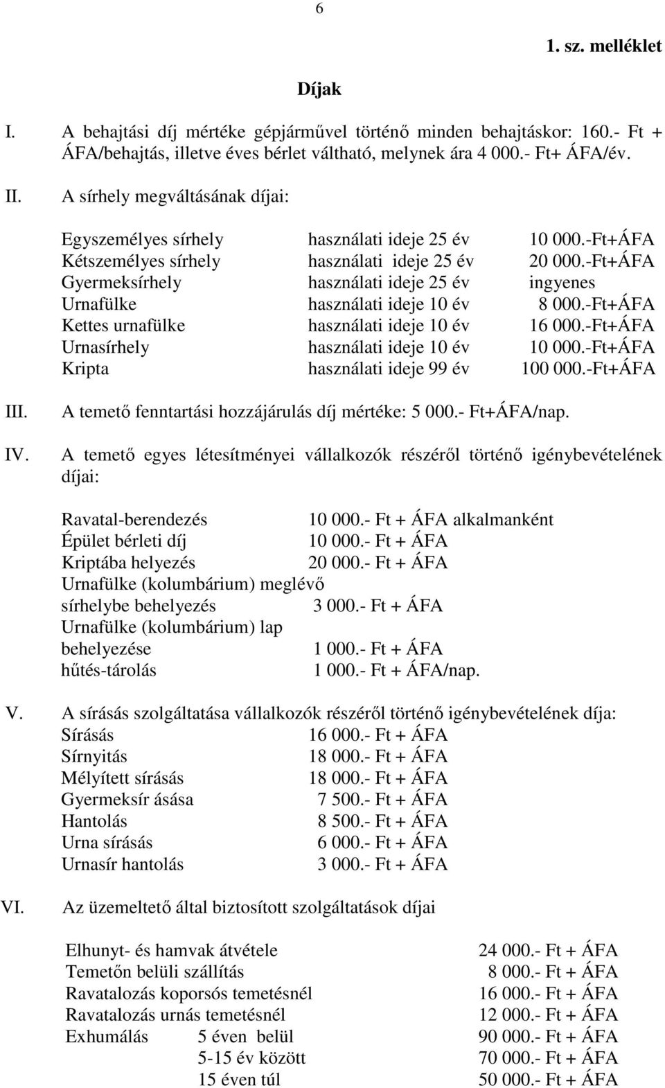 -Ft+ÁFA Gyermeksírhely használati ideje 25 év ingyenes Urnafülke használati ideje 10 év 8 000.-Ft+ÁFA Kettes urnafülke használati ideje 10 év 16 000.-Ft+ÁFA Urnasírhely használati ideje 10 év 10 000.