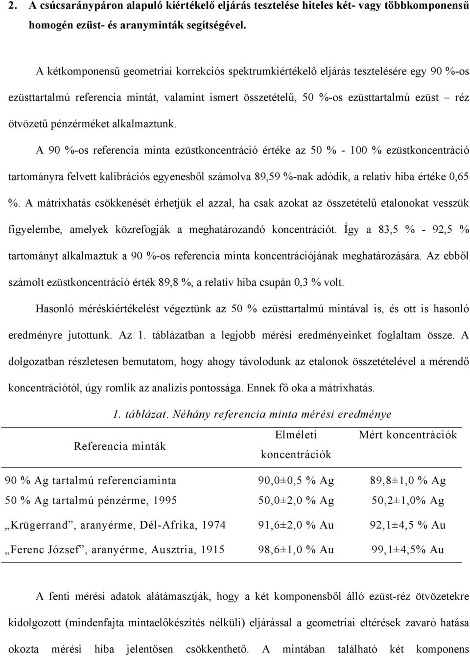 A 90 %-o referenia inta ezütkonentráió értéke az 50 % - 100 % ezütkonentráió tartoányra felvett kalibráió egyeneből záolva 89,59 %-nak adódik, a relatív hiba értéke 0,65 %.