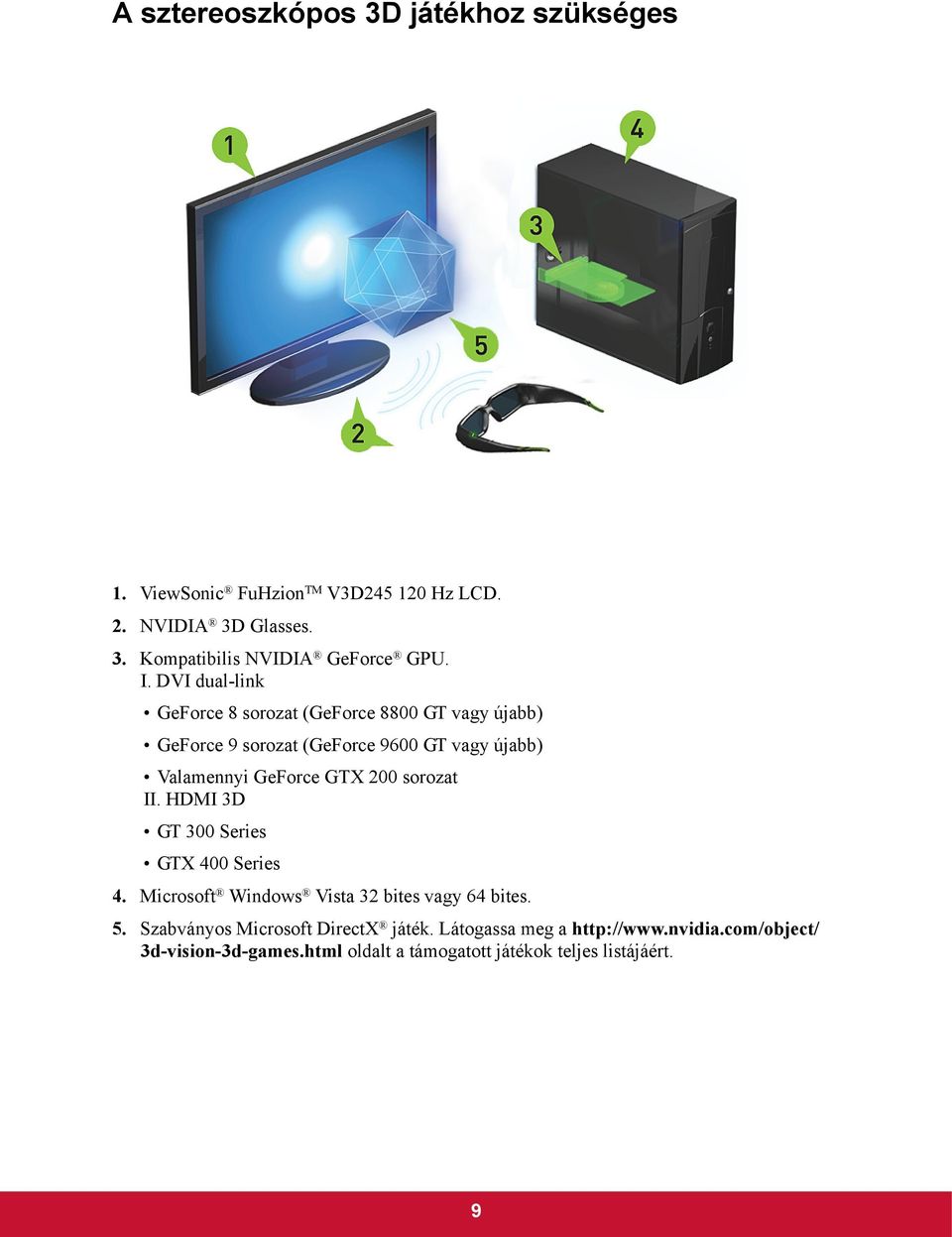 200 sorozat II. HDMI 3D GT 300 Series GTX 400 Series 4. Microsoft Windows Vista 32 bites vagy 64 bites. 5.
