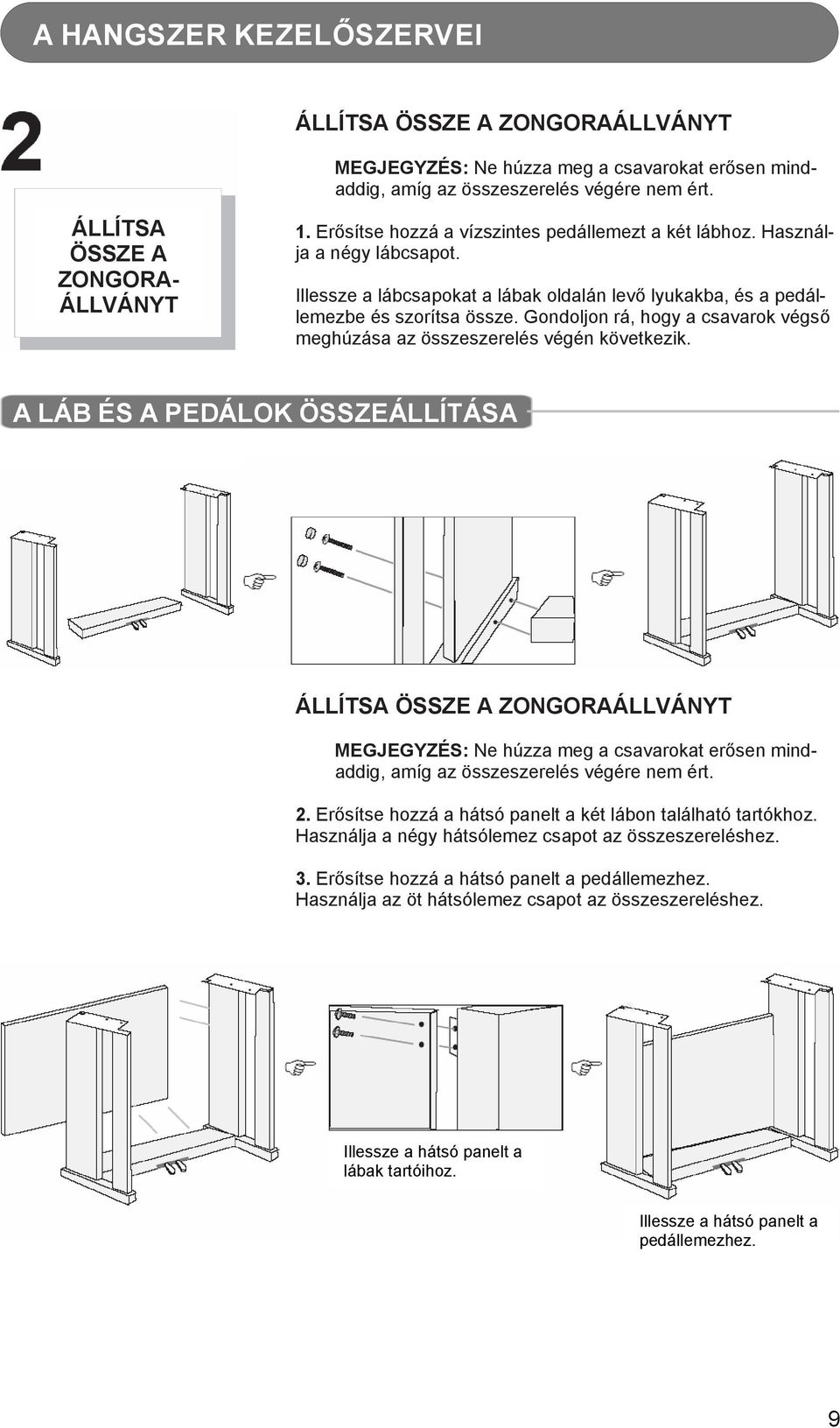 Gondoljon rá, hogy a csavarok végső meghúzása az összeszerelés végén következik.