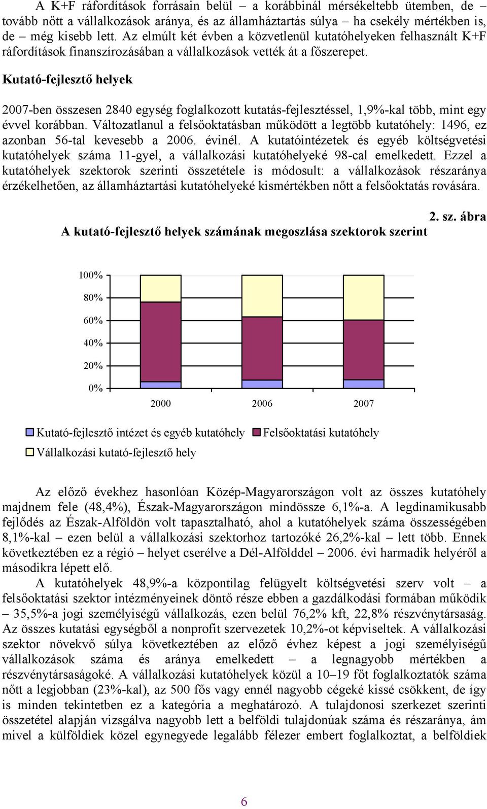 Kutató-fejlesztő helyek 2007-ben összesen 2840 egység foglalkozott kutatás-fejlesztéssel, 1,9%-kal több, mint egy évvel korábban.